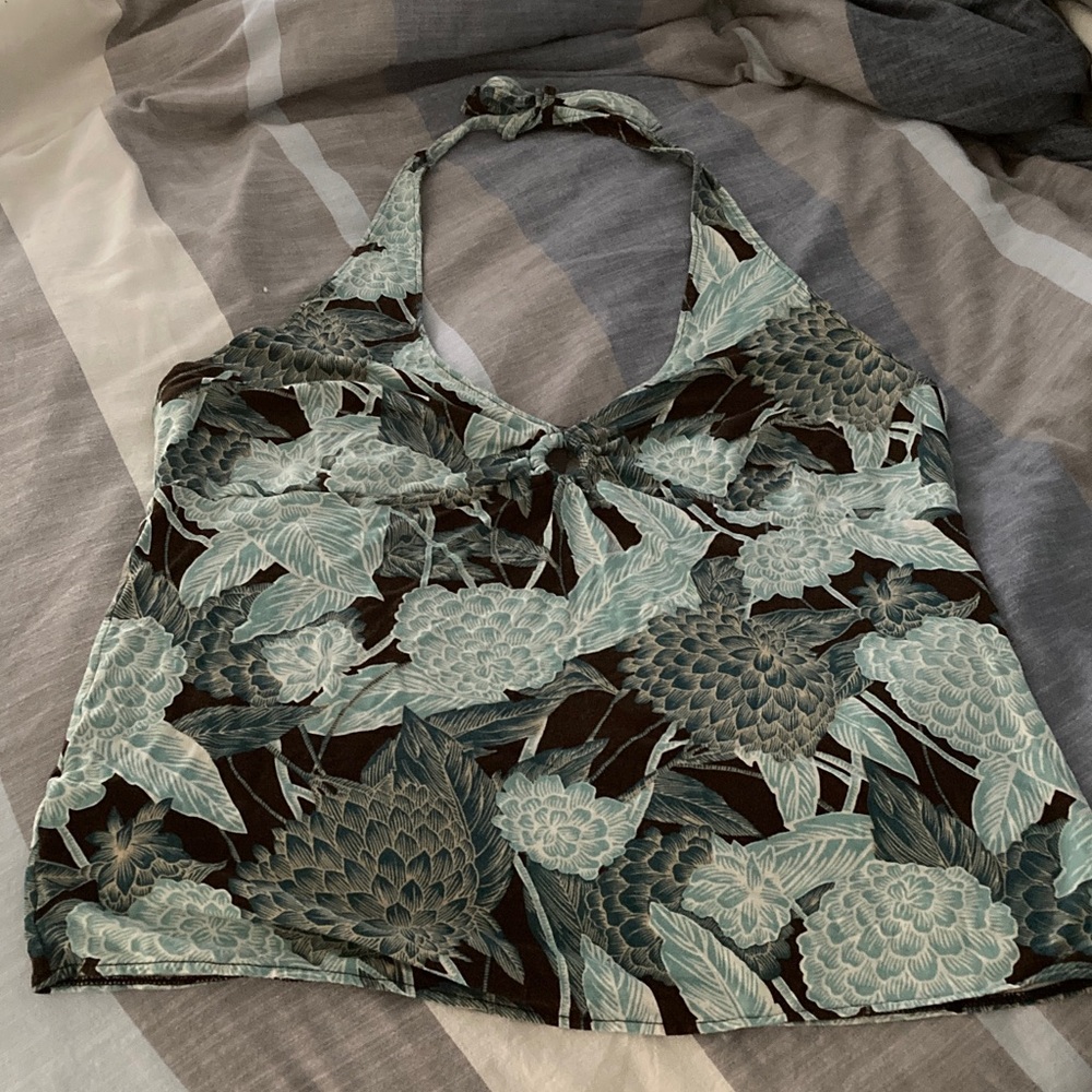 Floral Halter Neck Top - Black/ Brown and Teal/Light Blue